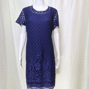 Isaac Mizrahi Live QVC Shift Dress Floral Lace Overlay Women's M Royal Blue NWOT